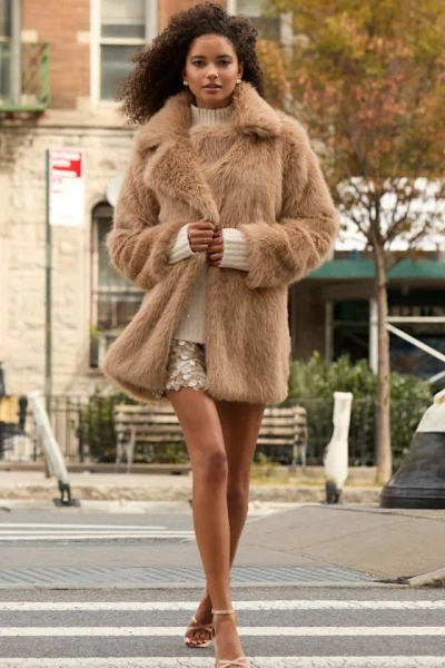 Lulus Endora Tan Faux Fur Longline Coat In Brown