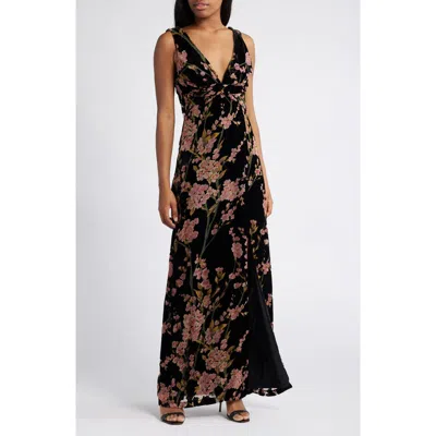 Lulus Enhanced Aura Burnout Maxi Dress In Black/pink/green