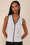 Lulus Enhanced Style Beige And Black Pointelle Sweater Vest Top In Beige And Black