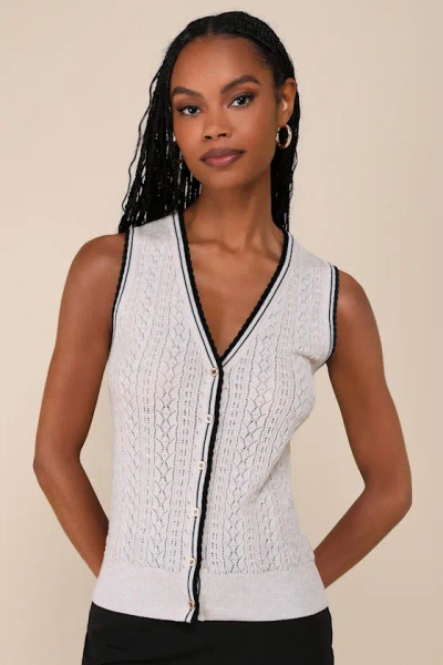 Lulus Enhanced Style Beige And Black Pointelle Sweater Vest Top