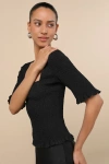 Lulus Enna Black Smocked Short Sleeve Top