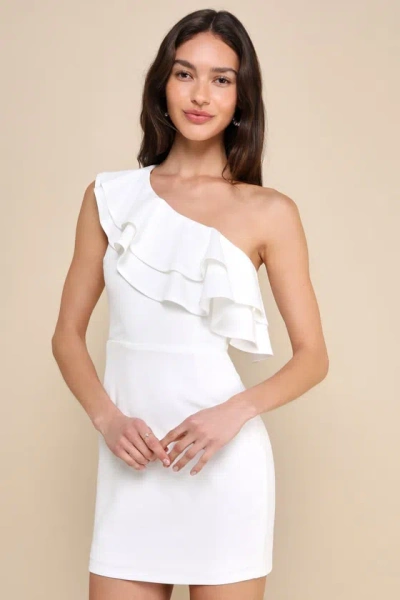 Lulus Enticing Behavior White Ruffled One-shoulder Mini Dress