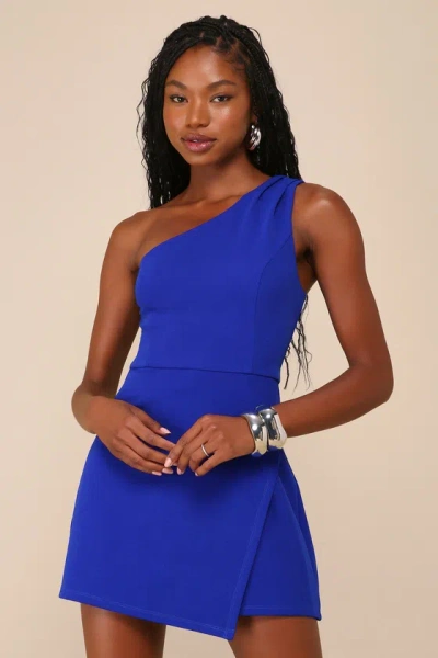 Lulus Enticing Cutie Royal Blue One-shoulder Sleeveless Skort Romper