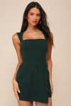 Lulus Enticing Endeavors Green Square Neck Sleeveless Skort Romper In Green