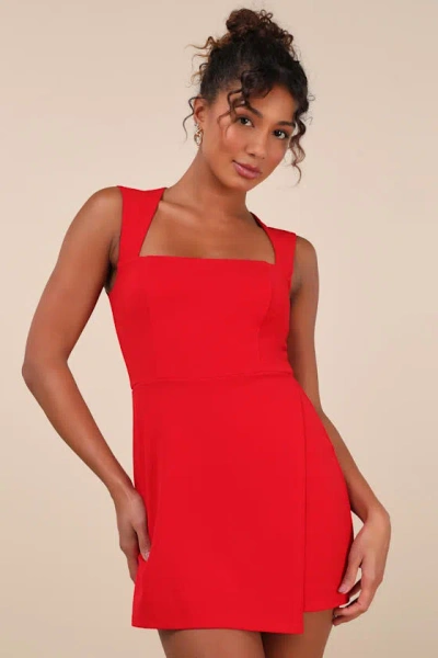 Lulus Enticing Endeavors Red Square Neck Sleeveless Skort Romper