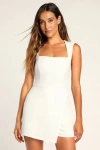 Lulus Enticing Endeavors White Square Neck Sleeveless Skort Romper In White