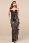 Lulus Enticing Mindset Black Sheer Mesh Sequin Lace-up Maxi Dress In Black