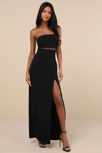 Lulus Enticing Silhouette Black Mesh Strapless Maxi Dress