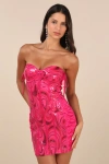 Lulus Enticing Sparkle Hot Pink Sequin Lace-up Strapless Mini Dress In Hot Pink