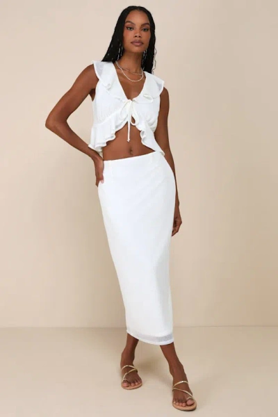 Lulus Enviable Effect Ivory Mesh Ruffled Two-piece Midi Dress