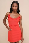 Lulus Enviable Pick Red Orange Pointelle Knit Ruffled Mini Dress In Red Orange