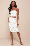 Lulus Enviable Sweetness Ivory Floral Wavy Pleated Midi Skirt In Ivory
