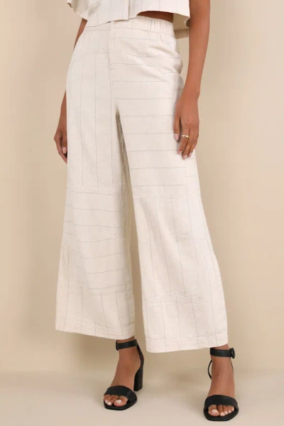 Lulus Enviably Breezy Beige Striped Seamed High-rise Wide-leg Pants