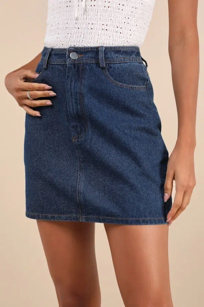Lulus Enviably Cool Dark Wash Denim Mini Skirt In Blue