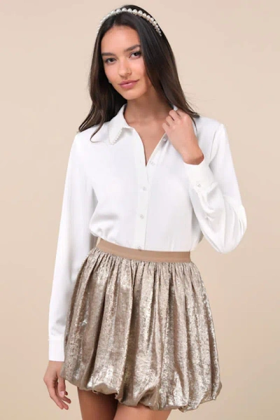 Lulus Envied Appeal Shiny Gold Bubble-hem Mini Skirt