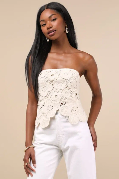 Lulus Envied Attitude Beige Crochet Strapless Crop Top