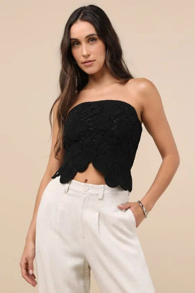 Lulus Envied Attitude Black Crochet Strapless Crop Top