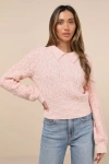 Lulus Envied Comfort Marled Coral Pink And White Cable Knit Sweater In Pink And White