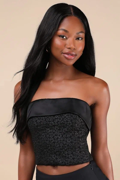 Lulus Envied Confidence Black Jacquard Cropped Strapless Top