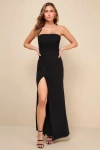 Lulus Epitome Of Allure Black Mesh Strapless Ruched Tulip Maxi Dress In Black