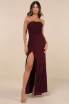 Lulus Epitome Of Allure Purple Mesh Strapless Ruched Tulip Maxi Dress In Purple