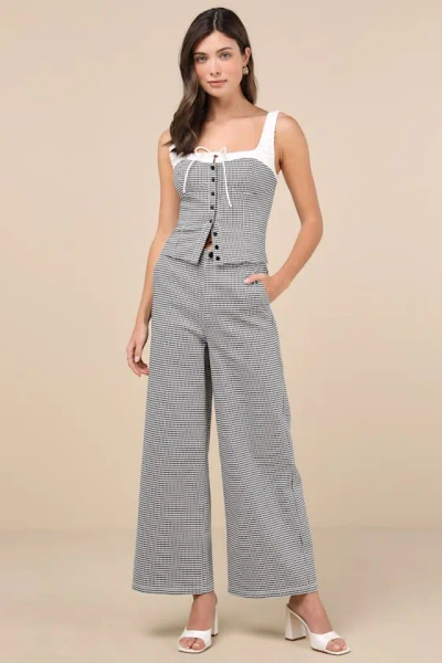Lulus Erica Black And White Gingham Wide-leg Pants