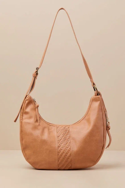 Lulus Errand Essential Tan Woven Crescent Crossbody Bag