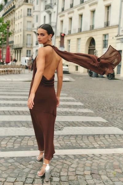 Lulus Eshai Brown Cowl Halter Midi Dress