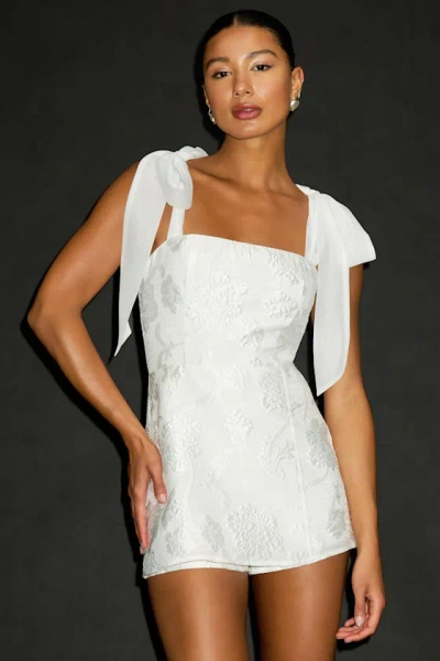 Lulus Esihle White Jacquard Tie-strap Skort Romper