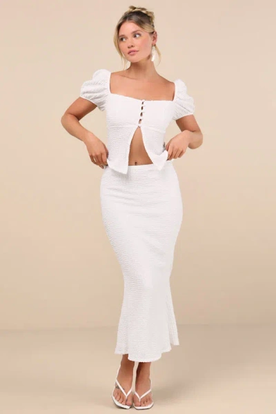 Lulus Esma White Textured Knit Puff Sleeve Two-piece Midi Dress