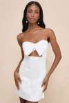 Lulus Especially Perfect White Taffeta Bow Cutout Strapless Mini Dress In White