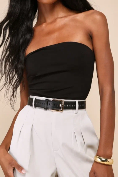 Lulus Essential Finish Black Square Buckle Belt