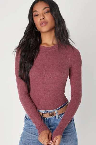 Lulus Essential Fit Heather Mauve Purple Ribbed Knit Long Sleeve Top
