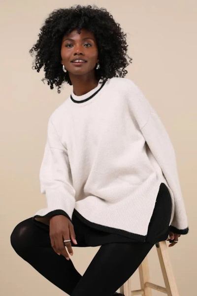 Lulus Essential Season Ivory Oversized Crew Neck Pullover Sweater