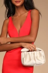 Lulus Essential Style Champagne Satin Knot Handle Clutch Bag In Champagne