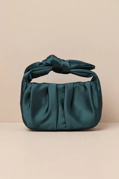 Lulus Essential Style Emerald Green Satin Knot Handle Clutch Bag