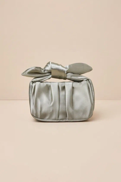 Lulus Essential Style Sage Green Satin Knot Handle Clutch Bag
