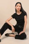 Lulus Essential Trend Black Pointelle Knit Short Sleeve Top