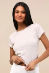 Lulus Essential Trend Heather Beige Pointelle Knit Short Sleeve Top