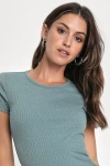 Lulus Essential Trend Sage Blue Pointelle Knit Short Sleeve Top In Blue