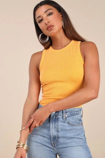 Lulus Essential Update Marigold Ribbed Tank Top In Yellow