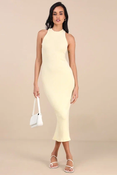 Lulus Essentially Sweet Light Yellow Ribbed Sleeveless Midi Dress