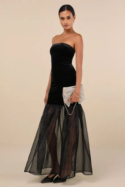 Lulus Esteemed Glamour Black Velvet Strapless Trumpet Hem Maxi Dress