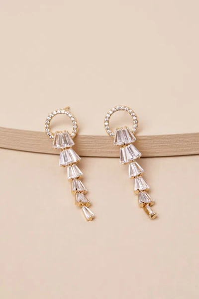 Lulus Estrelle Gold Rhinestone Drop Earrings