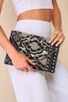 LULUS ETCHED IN STONE BLACK BEADED CLUTCH