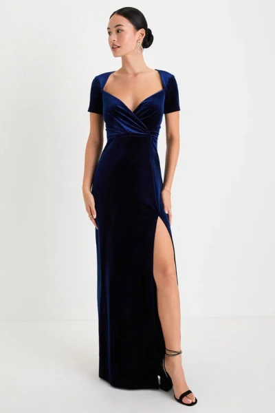 Lulus Eternal Elegance Navy Blue Velvet Short Sleeve Maxi Dress