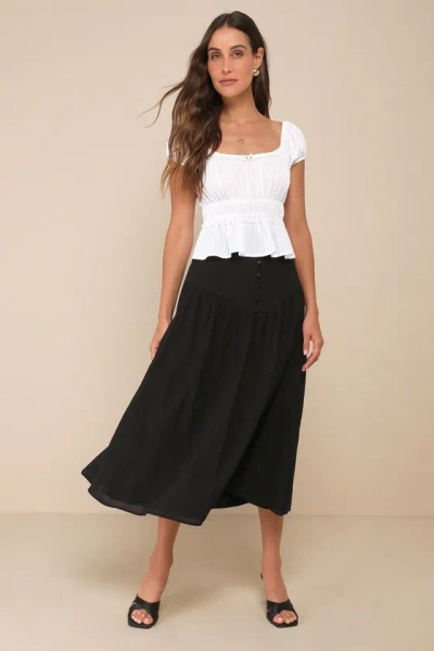 Lulus Ethereal Charm Black Drop Waist High-rise Midi Skirt