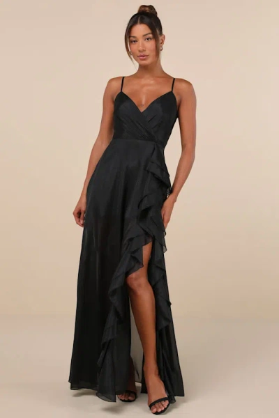 Lulus Ethereal Chicness Black Surplice Ruffled Maxi Dress