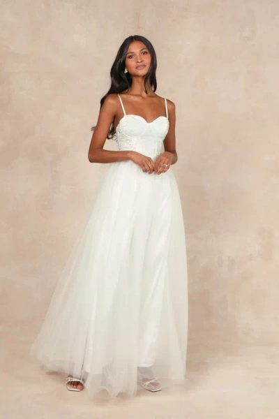 Lulus Ethereal Romance White Sleeveless Embroidered Bustier Maxi Dress
