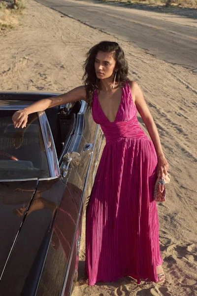 Lulus Evaluna Berry Pink Plisse Maxi Dress
